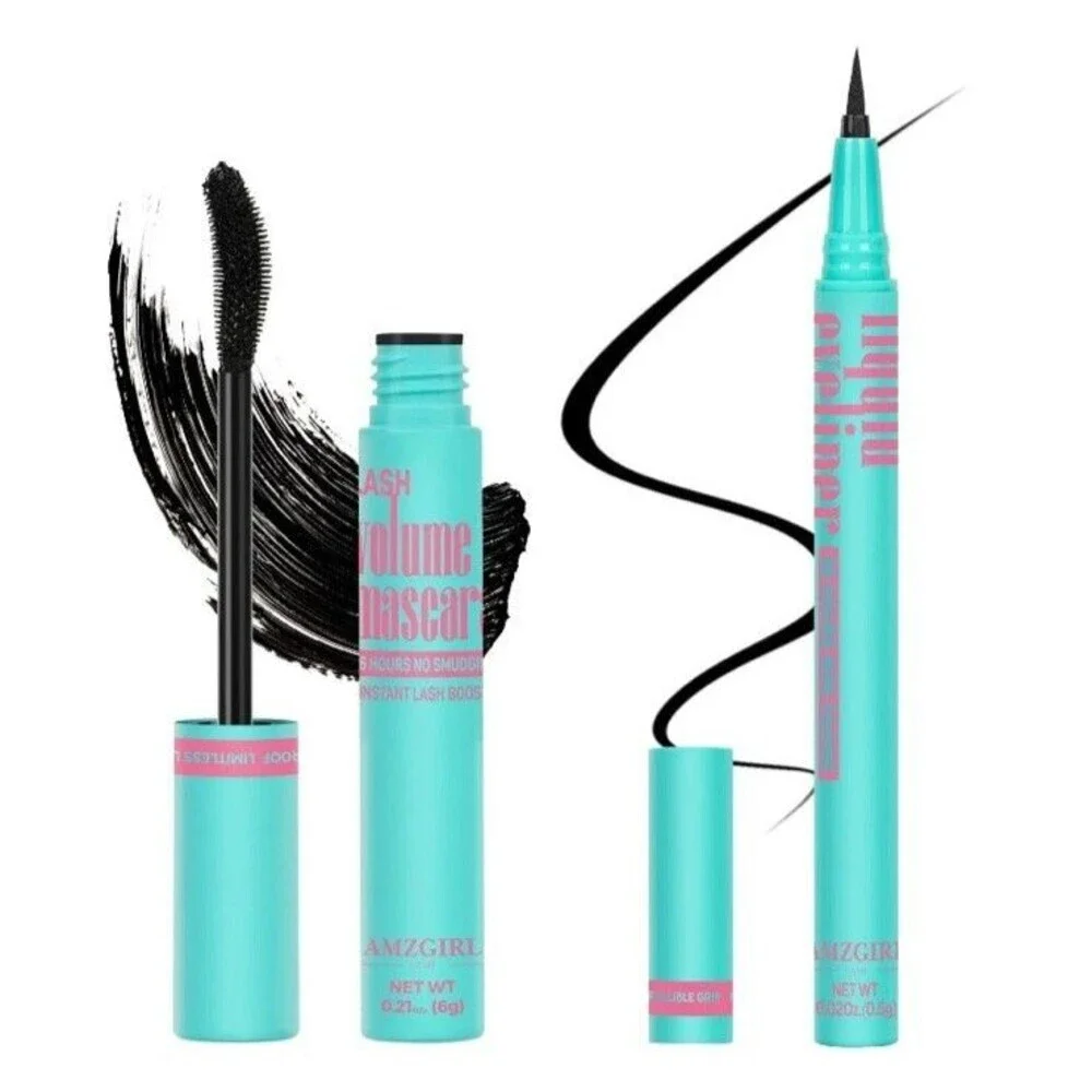 Amzgirl Black Waterproof Mascara Eyeliner Set Makeup Kit Duo Black New Length